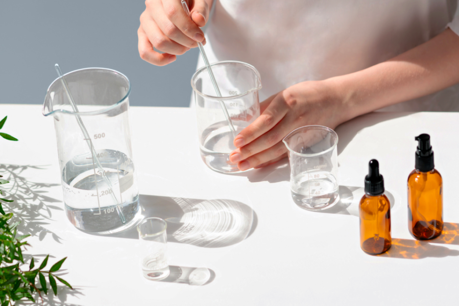 person testing and making skincare