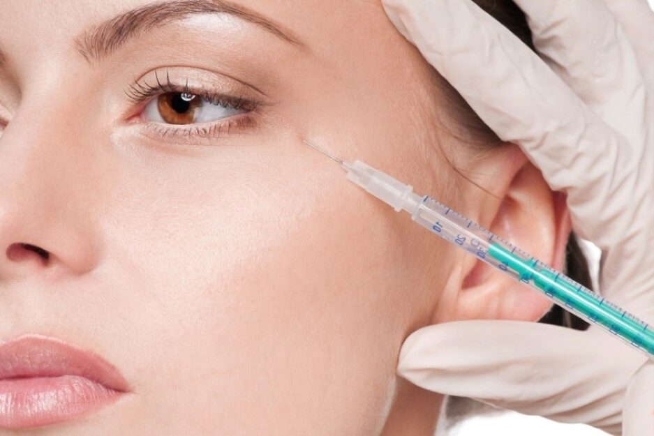 woman with brown eyes injection botox profilo fillers needle injection